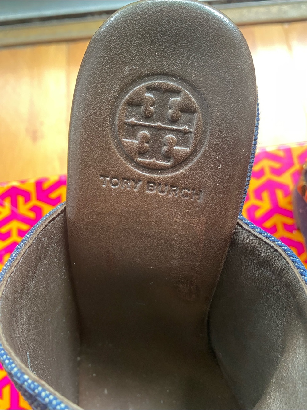 Tory Burch Navy Denim Open-Toe Mule - Picture 2 of 16